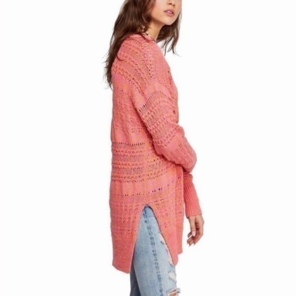 Free‎ People Hot Tropics V Neck Pullover Sweater Pink Paloma Size Medium - Picture 2 of 6